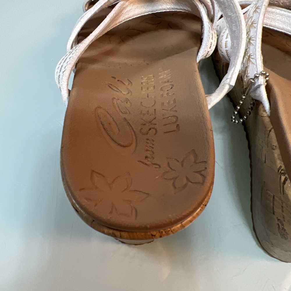 Skechers Cali Luxe Foam Wedge Sandals Women's 7 White Strappy Comfort - Picture 4 of 8